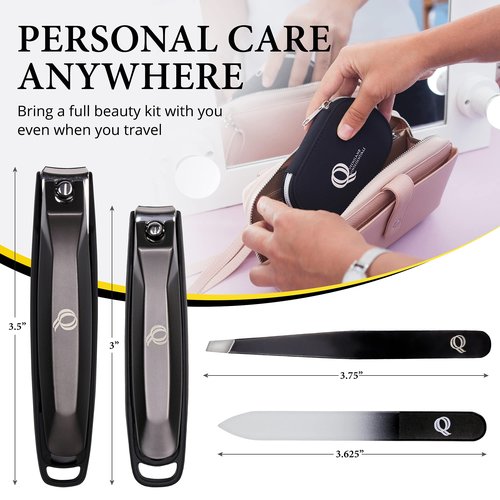 Queensland Quintessentials Nail Clipper Set - Nail Clippers for Men/Women - Includes Toenail/Fingernail Clippers, Tweezers, Crystal Nail File - Perfect for Thick Nails - Manicure/Pedicure Tool Kit