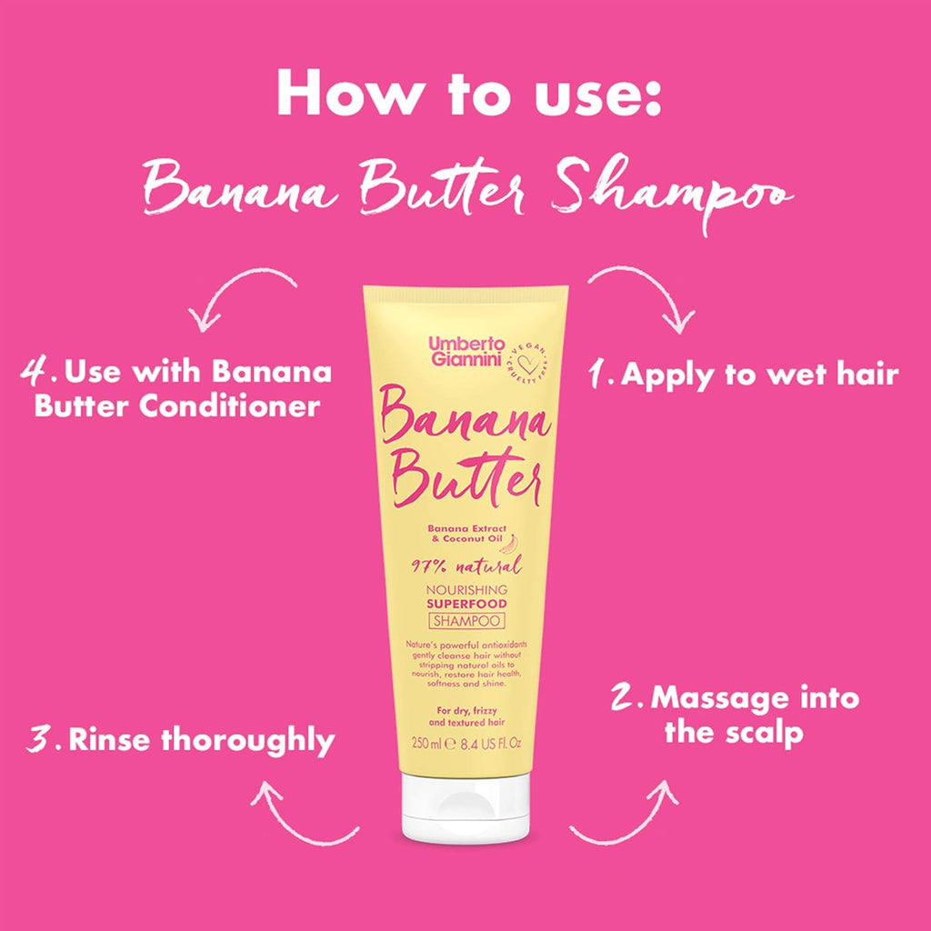 Umberto Giannini Banana Butter Shampoo - Nourishing Vegan Formula for Dry, Textured, Frizzy Hair