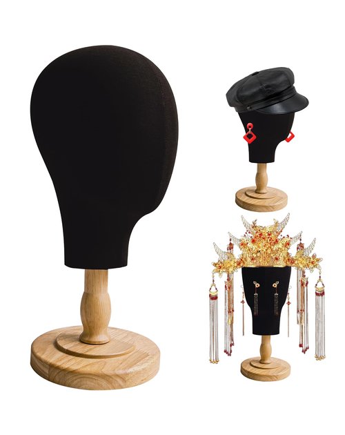 CHADWICK Black Mannequin Head for Wigs, Hats, 21 Inches Fursuit Head, Hat Stand Holder with Detachable Wood Stand, Professional Canvas Block for Shops, Home Decor, Hair Salon Display