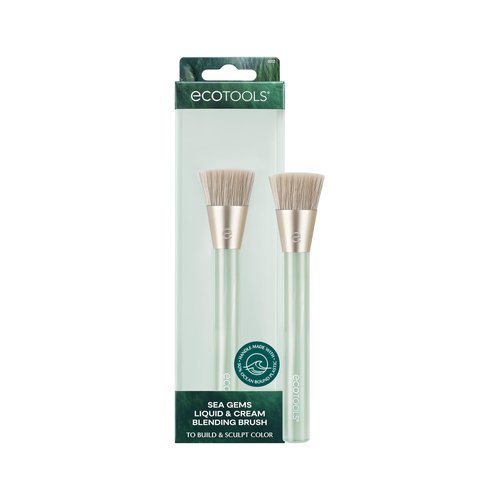 EcoTools Sea Gems Liquid & Cream Blending Brush, Foundation, Contour & Blush Makeup Brush for Smooth Buildable Coverage, Sustainable Design, Vegan & Cruelty-Free, 1 Count