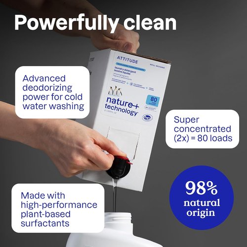 ATTITUDE Liquid Laundry Detergent - EWG Verified, Plant-Based & Vegan, Wildflowers Scent, 80 Loads, 67.6 Fl Oz