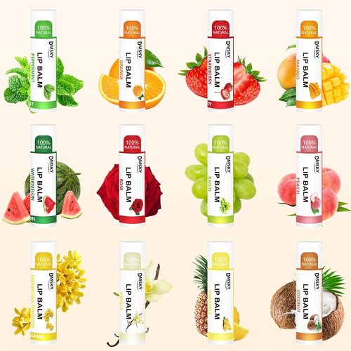 DMSKY Lip Balm Bulk Pack - Moisturizing Coconut Oil & Vitamin E for Dry Lips | 24 Natural Flavors