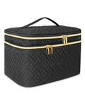 Loyzcy Makeup Bag Organiser for Women, Large Double Layer Cosmetic Make Up Bag with Brush Compartment, Portable and Water-Resistant Toiletry Bag Travel Essentials, Black