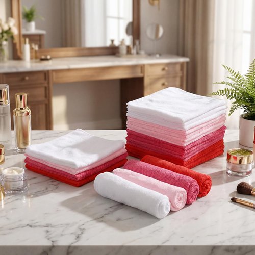 Newwiee 40 Pcs Wash Cloth Bulk Cotton Bath Hand Face Washcloths Soft Quick Drying Towel for Women Bathroom Washing Body Viscose Fiber Multipurpose Fingertip Rags(12 x 12 Inch,Pinkish Bloom)