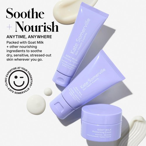 Kate Somerville Stressed Skin Saviors Travel Kit Goat Milk Cleanser, Cream, and Body Lotion Holiday Gift Set