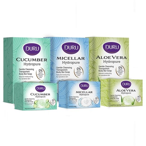Duru Cucumber Glycerin Bar Soap Cleansing Bar Moisturizing Sensitive Skin - Vegan Transparent Paraben Free Alcohol Free Silicone Free Phthalete Free Gluten Free Body Wash - 3 Pack