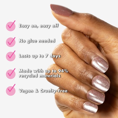 Olive & June Press-On Nails - Effects Super Stick | Extra Short Round | 32 Tabs in 16 Sizes | Non-Toxic & Easy On-Off | 7-Day Wear