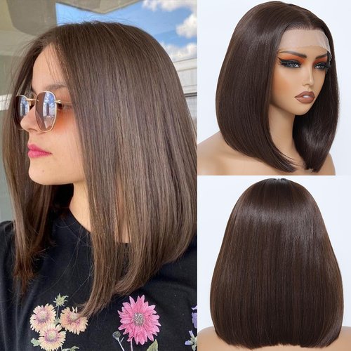 JANATOUCH Short Lace Front Bob Wig for Women,Straight 12 Inch Shoulder Length Hair with wig, Realistic Middle Part Synthetic Wig for Daily & Office Wear