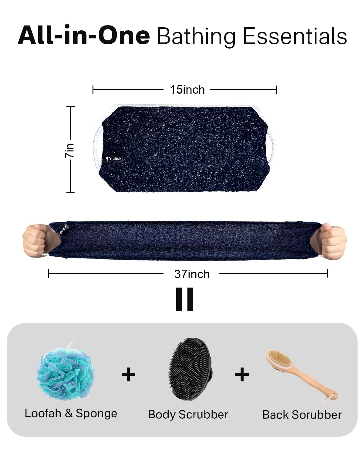 Yiclick Exfoliating Washcloth Towel with Handle, Back Scrubber for Shower, Exfoliating Body Scrubber Exfoliator, Japanese Wash Cloth for Body Scrub, Bath Sponge Loofah Luffa Washer Exfoliator
