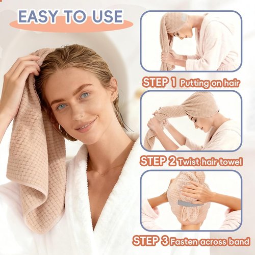 Skiennix Large Microfiber Hair Towel - Super Soft Quick Dry Wrap for Curly Hair | 24''x40'' Pink