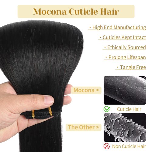 Mocona Clip in Hair Extensions Real Human Hair, Natural Black–18 Inch 7pcs 70g/Pack, Soft Remy Human Hair Clip in Extensions Straight for Women, Capable for all Occasions (#1B 18 Inch)