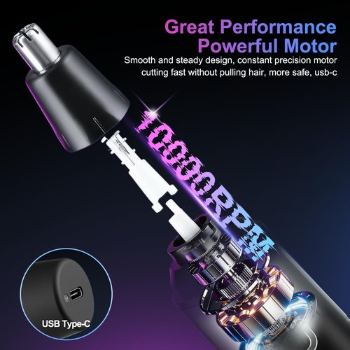 AREYZIN Nose Hair Trimmer for Men,Rechargeable Ear and Nose Trimmer,2 in 1 Painless Professional Eyebrow & Facial Hair Trimmer with IPX7 Waterproof Dual Edge Blades,Wet/Dry Use(Grey)