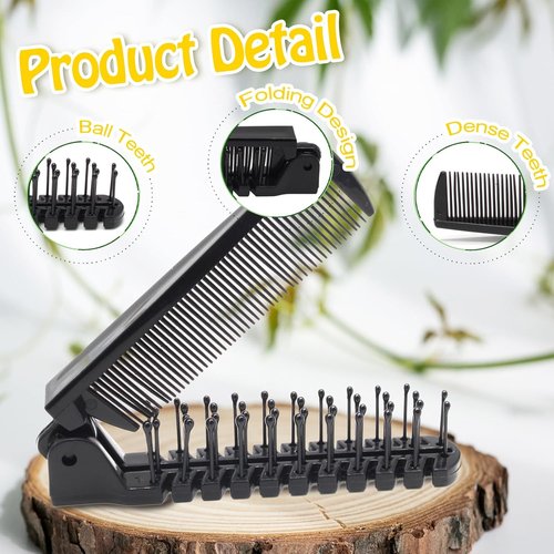 Skiennix Portable Travel Folding Hair Comb - Mini Pocket Anti-Static Brush for Men & Women | 12 Pcs Black