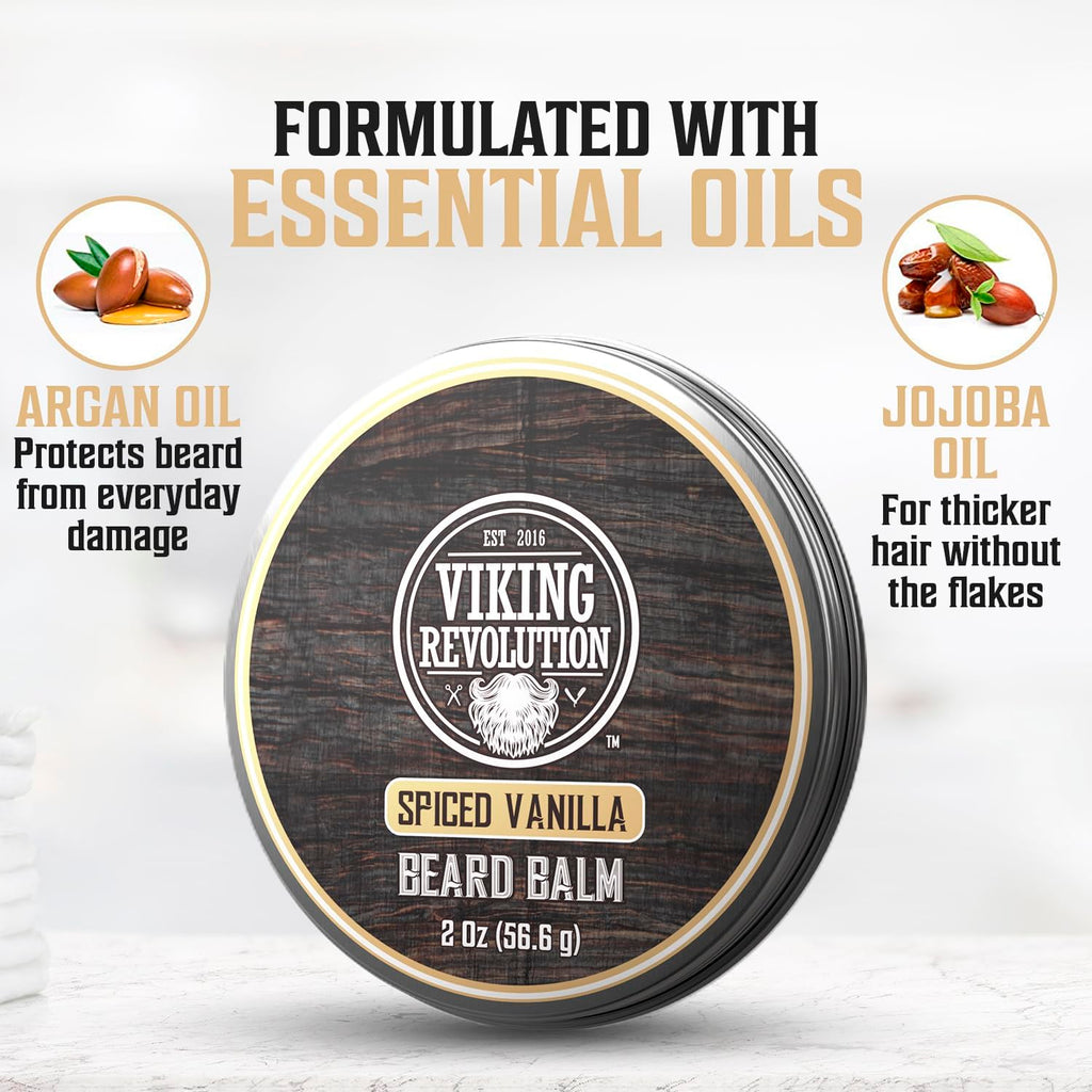 Viking Revolution - Ultimate Beard Kit Spiced Vanilla - Beard Grooming Kit for Men with Beard Brush, Beard Comb, Beard Balm, Beard Oil, Beard and Moustache Scissors - Husband Gifts for Men