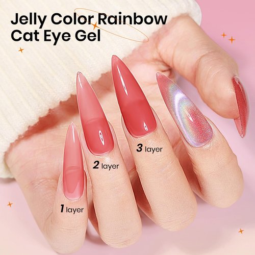 SUPWEE Cat Eye Gel Nail Polish Set With Magnetic, 5 Colors Translucent Nude Pink White Jelly Gel, Universal Rainbow Cat Eye, Glitter Holographic for Home DIY Manicure