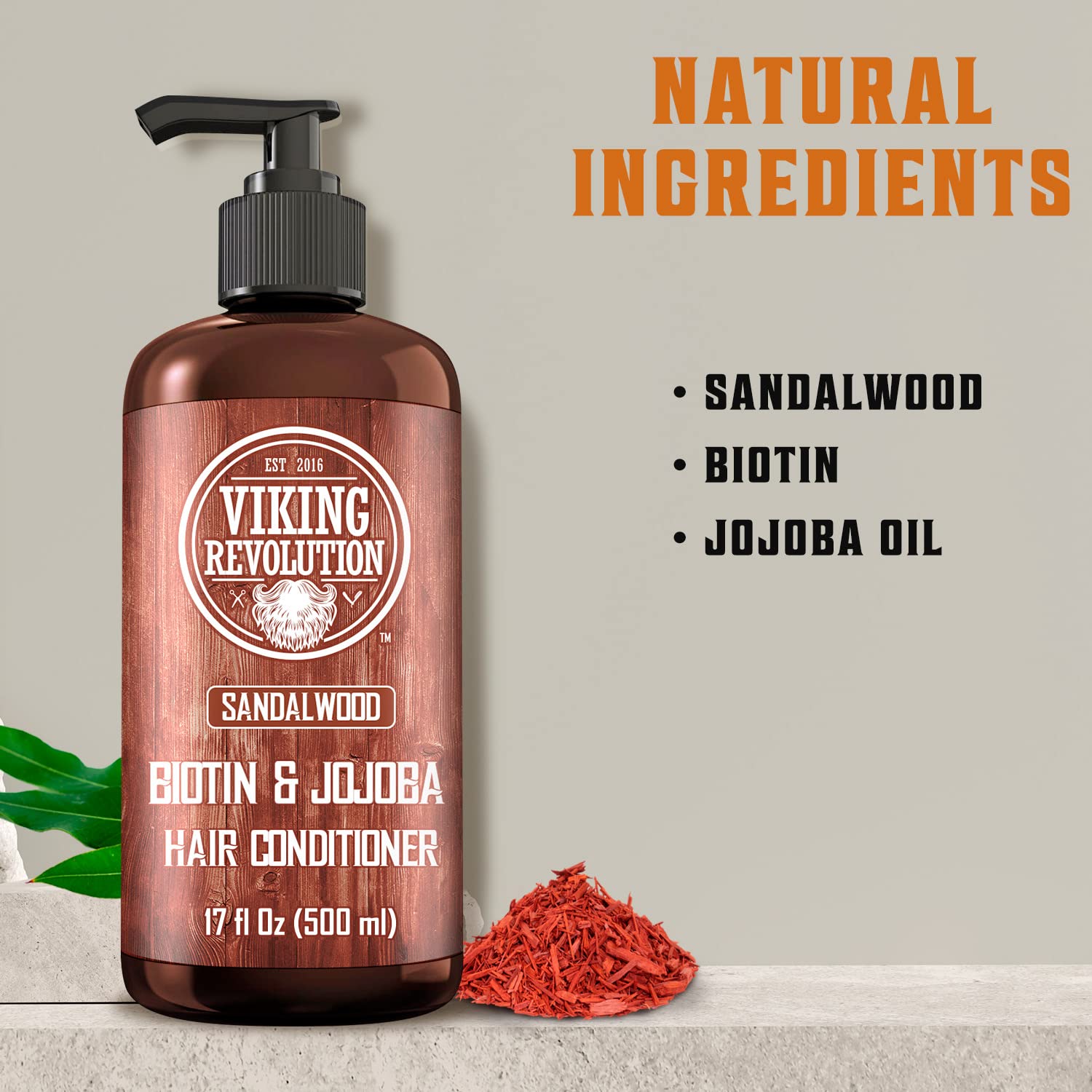 Viking Revolution Sandalwood Conditioner - Natural Men's Hair Conditioner with Biotin & Jojoba Oil (17 Oz)