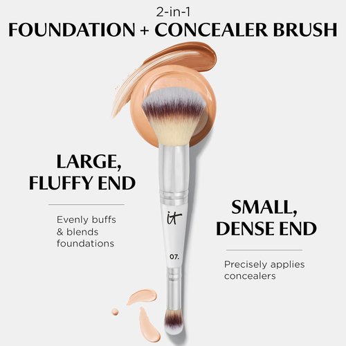 IT Cosmetics Heavenly Luxe Complexion Perfection Brush #7 - Dual-Ended Makeup Brush for Flawless Foundation & Contour, Ultra-Soft Synthetic Fibers