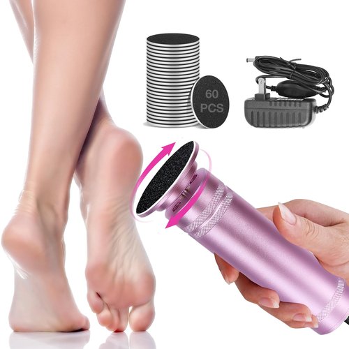 Hocent Upgrade 1200RPM Electric Callus Remover for Feet, Powerful Electric Foot File with 60 Sandpaper Discs, Adjustable Speed, Plug-in Pedicure Tool for Cracked Heels & Dead Skin, Pink