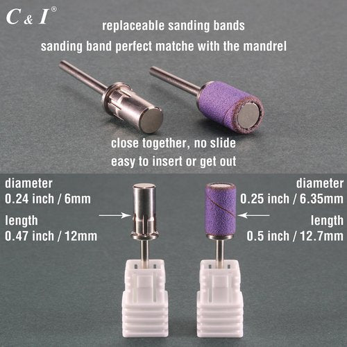 C & I Nail Sanding Bands 100 PCS Plus Upgrade Mandrel 1 PC, Nail Drill Bits for Acrylic Gel Nails Remove, Natural Nails Buffer for Nail Prep and Nail Shiner (Brown, #400 Triple Fine)