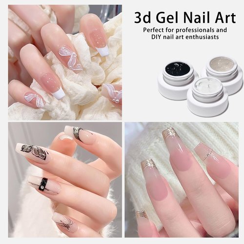 3pcs Solid 3d Nail Sculpting Gel For Nail Art, White Black Clear 3d Nail Art Gel Multifunctional 3d Molding For Nails Salon Home DIY (Clear)
