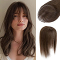 S-noilite Human Hair Topper with Bangs 360°3D Cover Toppers Hairpieces for Women Bangs Hair Clip Mocha Brown 12inch