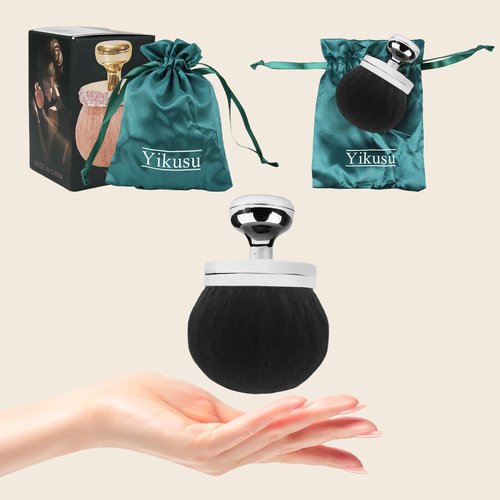 Extra Large Body Makeup Brush for Self Tanner, 3 Inch Width Self Tanning Kabuki Brush, Powder, Foundation, Blusher, Bronzer, Oval Face Leg Makeup Brush with Drawstring Bag&box (Silver)