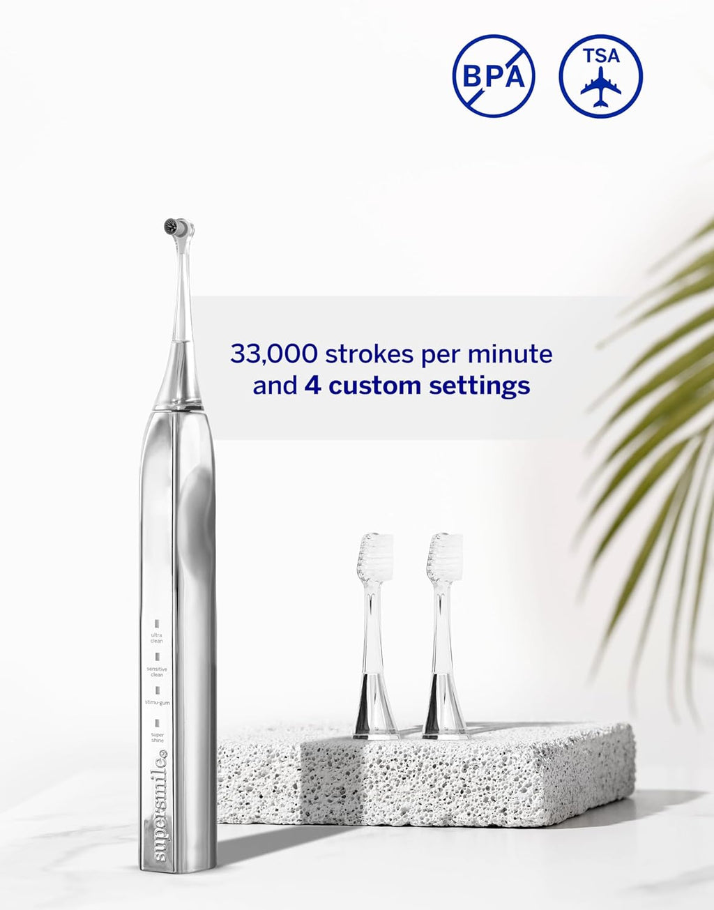 Supersmile Zina45™ Sonic Pulse Toothbrush - Angled Brush with Polishing Head for Whiter Teeth & Healthier Gums