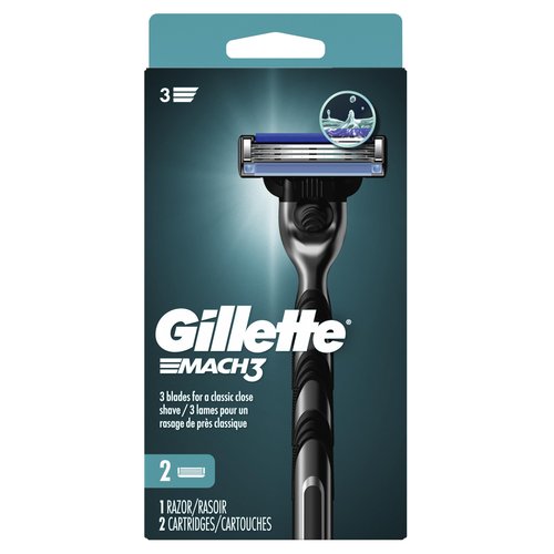 Gillette Mach3 Razor for Men, 1 Razor Handle + 2 Blade Refills