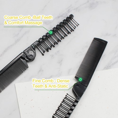 Skiennix Portable Travel Folding Hair Comb - Mini Pocket Anti-Static Brush for Men & Women | 12 Pcs Black