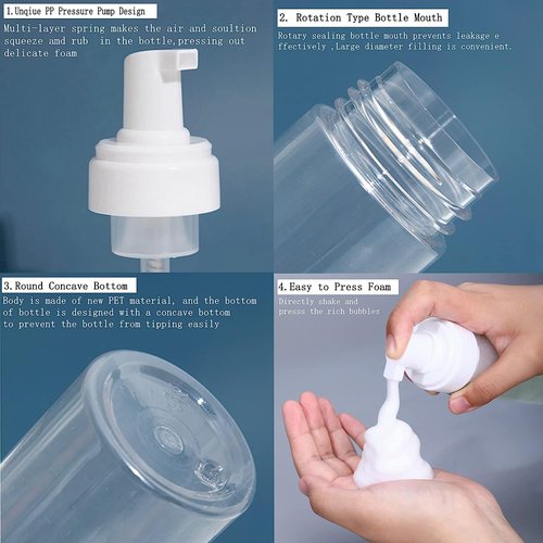 Foaming Dispenser Bottle,3Pcs 7oz/200ml Transparent Empty Spray Bottles Plastic Foam Pump Bottle Travel Soap Bottle Soap Foam Bottle Portable Foam Bottle for Hand Soap,Lash Cleanser
