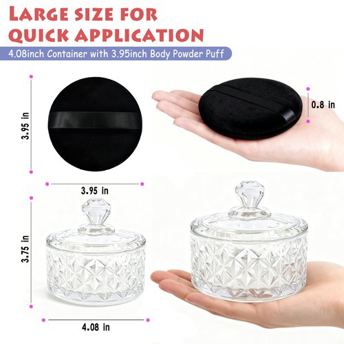 Large Body Powder Puff and Container - 2 Powder Puffs for Women Bath and Face Dusting Powder, Makeup Setting Powder Applicator for Talcum or Loose Powder (Black)