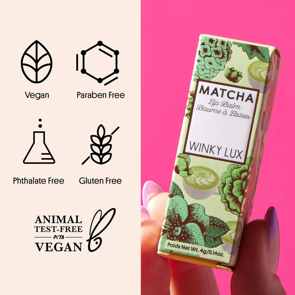 Winky Lux Matcha Lip Balm - Ultra-Moisturizing Clear Treatment with Green Tea & Avocado Oil | Vegan, Cruelty-Free, Vanilla-Green Tea Scent
