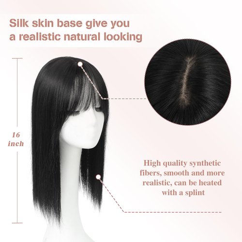 UKLPustar Hair Toppers for Women with Bangs 6.5"x6.5" Large Coverage, Realistic Scalp Hairs Pieces for Women with Thinning Hairs Synthetic Hairs Topper Wiglets Add Hair Volume 16inch