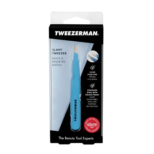 Tweezerman Stainless Steel Slant Tweezer - Eyebrow Tweezers for Women and Men (Blue Jewel)