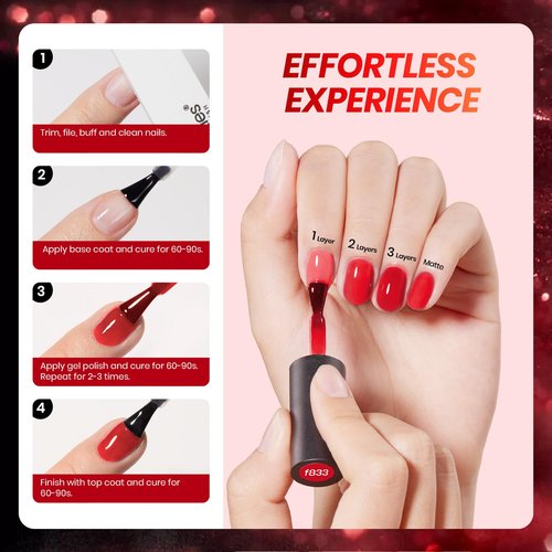 Beetles Red Jelly Gel Nail Polish Set - Luminous Ruby Jelly Gel Polish, 6 Colors Christmas Burgundy Gel Nail Kit Sheer Red Neutral Translucent Effect Soak off UV DIY Salon Manicure Gift for Women