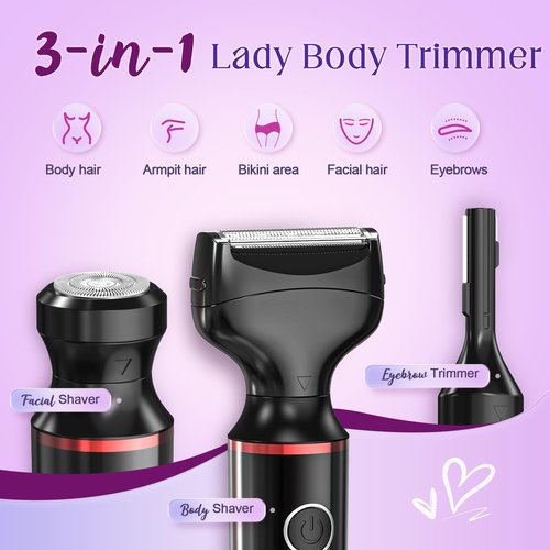 Electric Razors for Women, 3 in 1 Womens Electric Leg Shaver Cordless Painless Facial Hair Removal for Arms, Underarms, Eyebrows Bikini Trimmer, Portable and Safe Wet and Dry Use Women Shaver