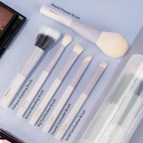 MSQ Make Up Brushes 6PCS Makeup Brush Set Premium Synthetic Powder Brush Blending Brush Eyeshadow Brushes Concealer Brush Stippling Brush with Case (Purple)