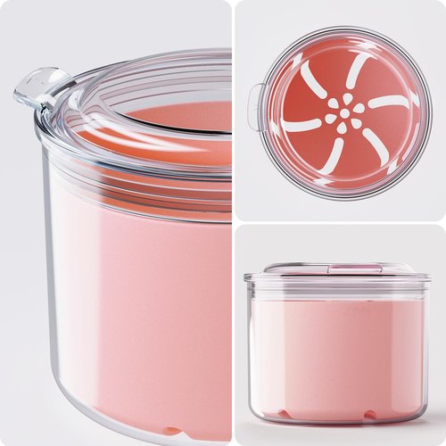 Denture Bath Cup with Cleaning Brush, Large Soaking Container with Strainer Basket for False Teeth & Night Guard, Oral Care Storage Holder for Home Use, Pink