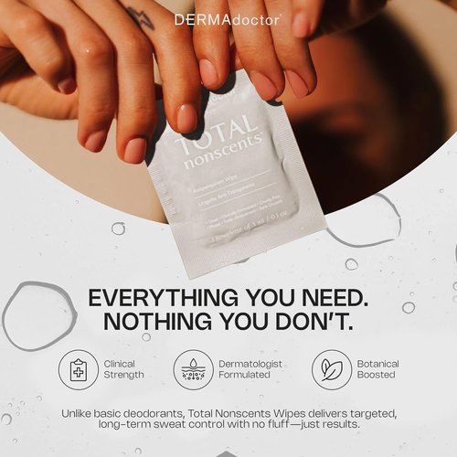 DERMAdoctor Deodorant Wipes - Refreshing Antiperspirant for Hyperhidrosis | 10 Individually Wrapped Wipes
