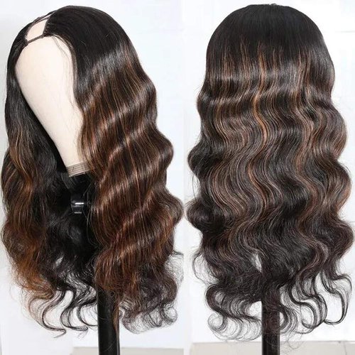 BDBDBD V Part Wig Human Hair Body Wave 100% Real Human Hair No Leave Out No Glue Upgrade U Part Human Hair Wig 180% Density Beginner Friendly 1B/30 14 inch