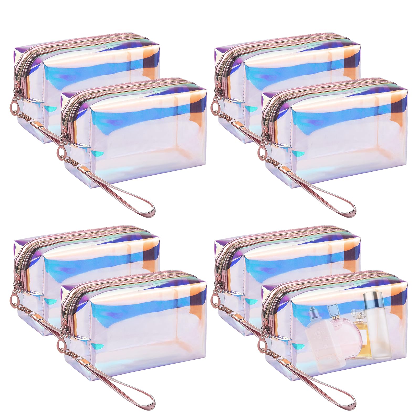 Voittozege 8-Piece Holographic Iridescent Makeup Bag Set with Zipper - Portable Holographic Cosmetic Bags for Makeup Tools Organization