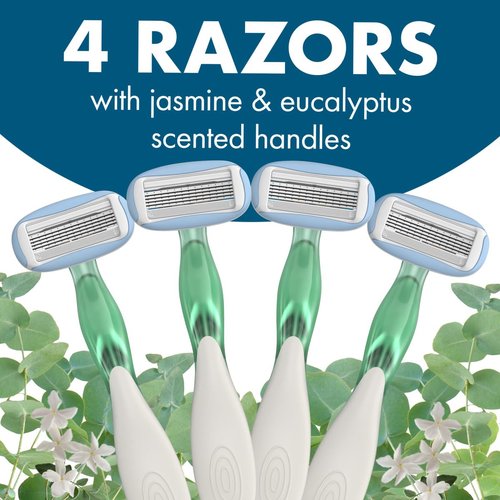 BIC Soleil 5 Escape Scented Women's Disposable Razors, 5 Blades, Comfortable Shave, Jasmine & Eucalyptus Scented Handle Shaving Razors for Women, 4 Count