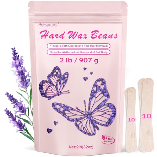 AUPERWEL 2lbs Wax Beads with Coarse Hair Formula, Hard Wax Beads for Hair Removal and Sensitive Skin, Hard Wax Beans for Bikini, Brazilian, Legs, Underarms, Chest, Full Body Waxing (Natural Lavender)