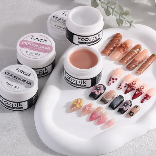 Fcozpjk Solid Builder Gel for Nails, 4 Colors Solid Builder Gel Non-Sticky Clear Nude Pink Pearl White Hard Gel for Nails 3D Sculpture Gel Flower Carving Modeling Design Nail Extension Gel Kit