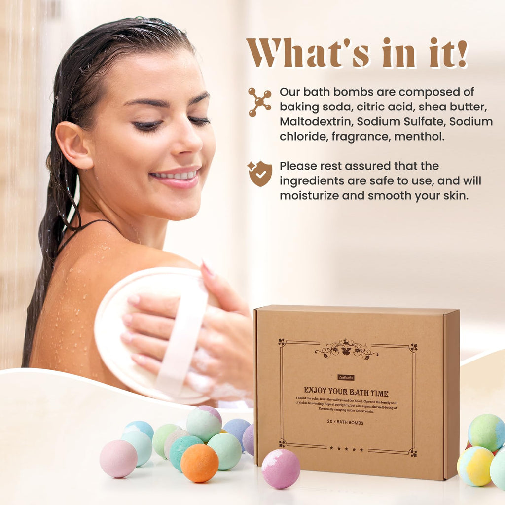 ZenBombs Bath Bombs Set, 40 pcs Natural Shea Butter & Safe Oil Bath Bomb for Skin Moisturizing, Handmade Bubble Bath & Fizzy, Ideal Presents for Women (2 Sets)