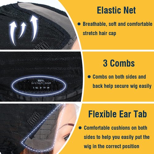 DÉBUT Asymmetrical Bob Wigs Ear to Ear Lace Front with Baby Hair Short Bob Simulated Scalp Lace Wig for Women Heat Resistant Fiber Synthetic Hair Side Parting Wig Highlight Ombre Brown Color