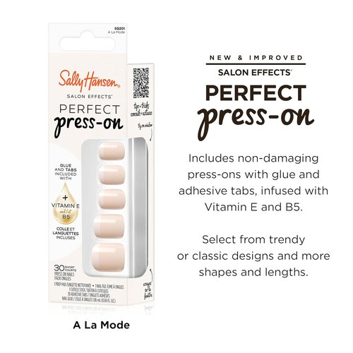 Sally Hansen Perfect Press-On Nails - Square Shape, Easy Application, Non-Damaging | 30 Nails, Glue & Tabs | A La Mode