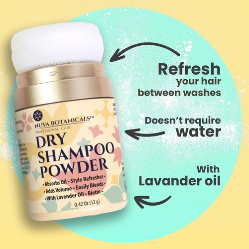 Nuva Botanicals Dry Shampoo Powder - Volumizing Biotin Formula with Lavender & Ginseng | Travel Size (0.42 oz)