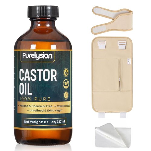 Purelysian Beauty Castor Oil Pack Wrap Organic Cotton, 7 Pcs Caster Oil Pack Kit for Stomach and Liver Detox Pack Kit (8fl.oz/237ml)