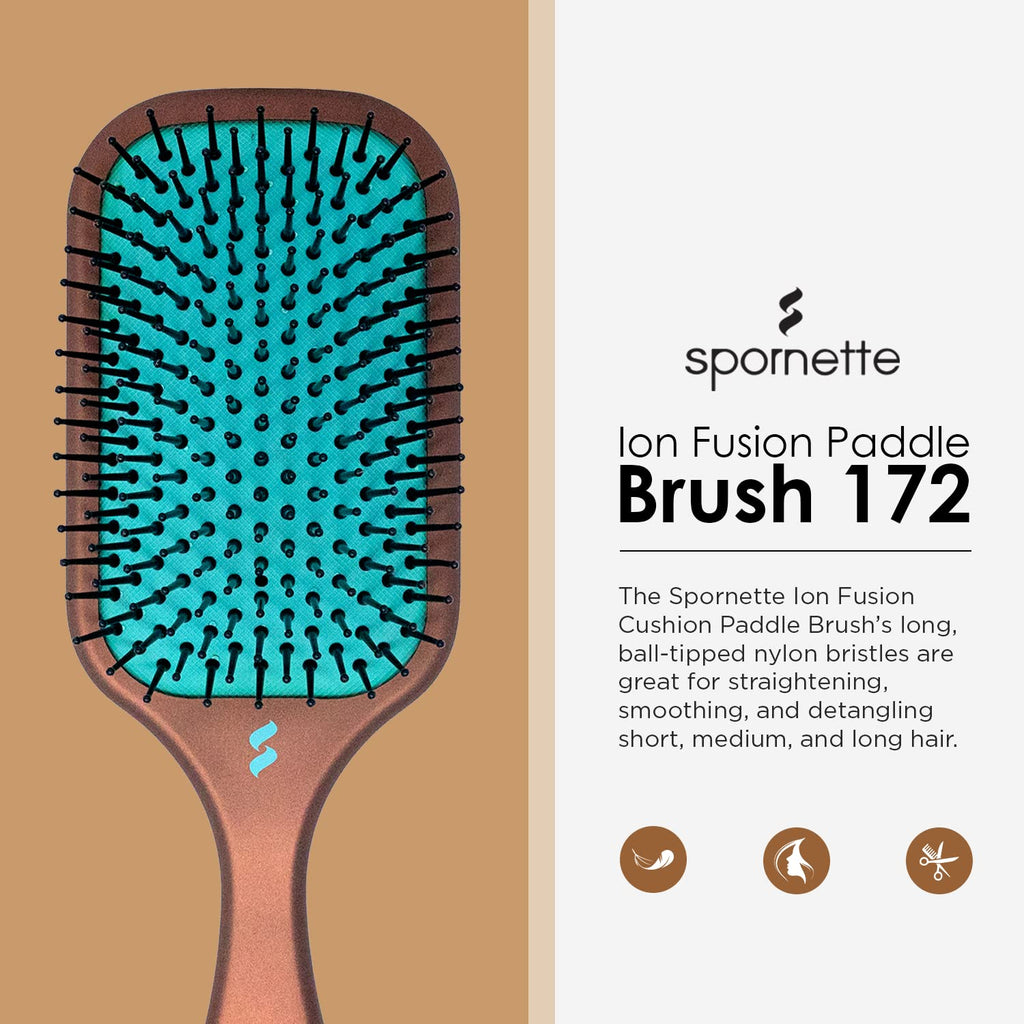 Spornette Ion Fusion Paddle Hair Brush - Ionic Bristles for Detangling & Smoothing | Medium to Long Hair